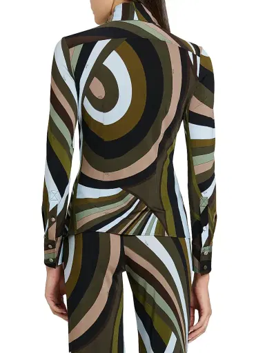 Pucci Women's L'Alba Camicia Abstract-Print Jersey Satin Shirt - Khaki Blue | Thumbnail 5 Pucci Women's L'Alba Camicia Abstract-Print Jersey Satin Shirt - Khaki Blue | Thumbnail 5