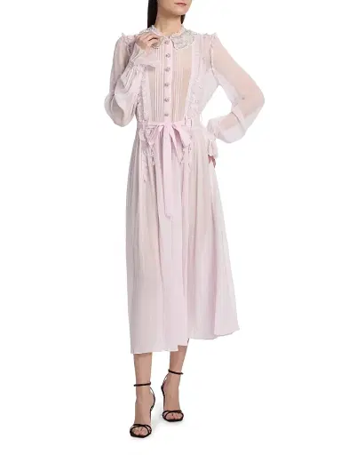 Self-Portrait Women's Pleated Embellished Belted Midi-Dress - Pink - Size 12 | Thumbnail 3 Self-Portrait Women's Pleated Embellished Belted Midi-Dress - Pink - Size 12 | Thumbnail 3