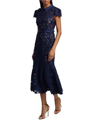 Self-Portrait Women's Guipure Lace Belted Midi-Dress - Navy - Size 2 | Thumbnail 2 Self-Portrait Women's Guipure Lace Belted Midi-Dress - Navy - Size 2 | Thumbnail 2