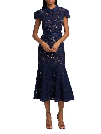 Self-Portrait Women's Guipure Lace Belted Midi-Dress - Navy - Size 2 | Thumbnail 3 Self-Portrait Women's Guipure Lace Belted Midi-Dress - Navy - Size 2 | Thumbnail 3