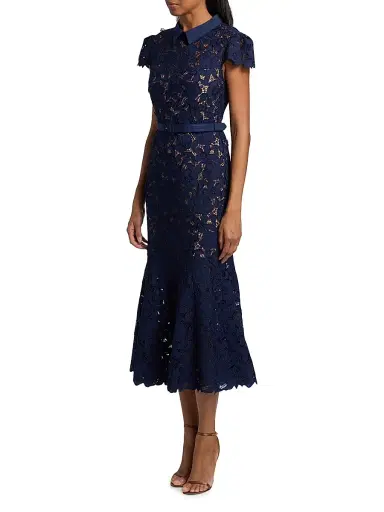 Self-Portrait Women's Guipure Lace Belted Midi-Dress - Navy - Size 2 | Thumbnail 4 Self-Portrait Women's Guipure Lace Belted Midi-Dress - Navy - Size 2 | Thumbnail 4