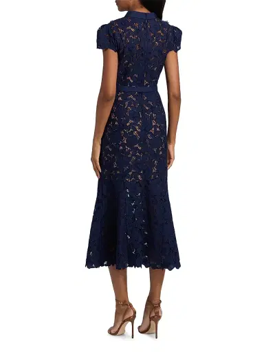 Self-Portrait Women's Guipure Lace Belted Midi-Dress - Navy - Size 2 | Thumbnail 5 Self-Portrait Women's Guipure Lace Belted Midi-Dress - Navy - Size 2 | Thumbnail 5