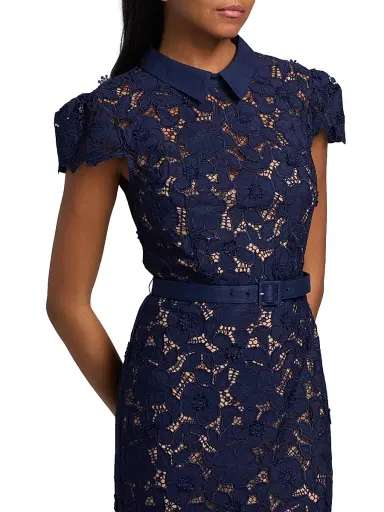 Self-Portrait Women's Guipure Lace Belted Midi-Dress - Navy - Size 2 | Thumbnail 6 Self-Portrait Women's Guipure Lace Belted Midi-Dress - Navy - Size 2 | Thumbnail 6