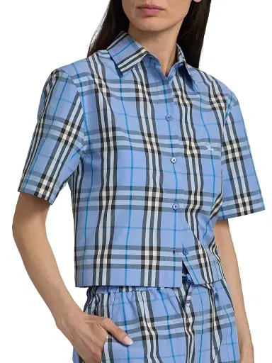 Burberry Women's Abby Check Crop Shirt - Cornflower Blue | Thumbnail 6 Burberry Women's Abby Check Crop Shirt - Cornflower Blue | Thumbnail 6