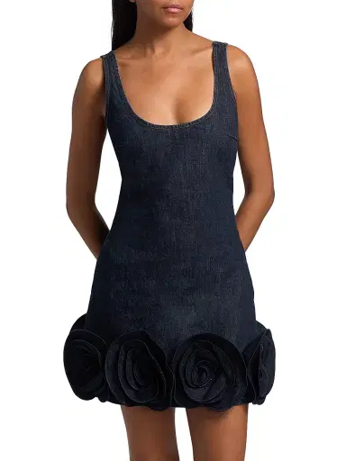 Self-Portrait Women's Flower Appliqué Denim Minidress - Blue | Thumbnail 3 Self-Portrait Women's Flower Appliqué Denim Minidress - Blue | Thumbnail 3
