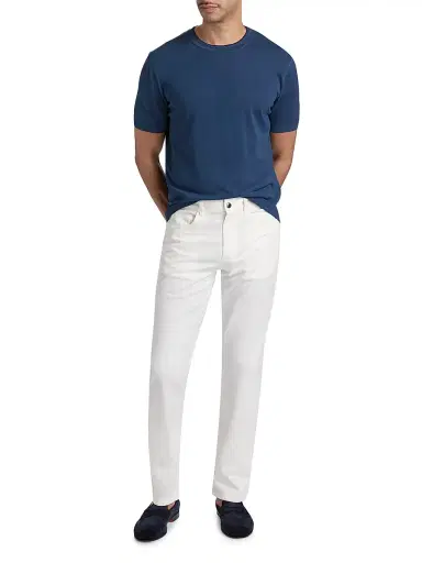 Canali Men's Contrast Tipped Knit Crewneck T-Shirt - Blue | Thumbnail 2 Canali Men's Contrast Tipped Knit Crewneck T-Shirt - Blue | Thumbnail 2