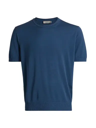 Canali Men's Contrast Tipped Knit Crewneck T-Shirt - Blue | Thumbnail 1 Canali Men's Contrast Tipped Knit Crewneck T-Shirt - Blue | Thumbnail 1