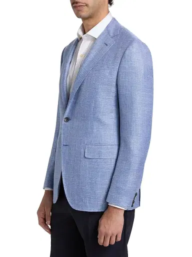 Canali Men's Kei Textured Wool-Blend Sport Coat - Blue | Thumbnail 4 Canali Men's Kei Textured Wool-Blend Sport Coat - Blue | Thumbnail 4