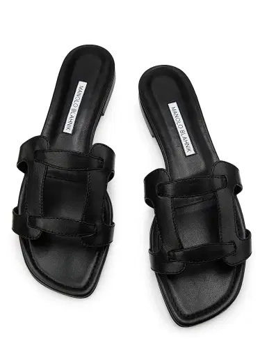 Manolo Blahnik Women's Grellanu Leather Flat Sandals - Black | Thumbnail 4 Manolo Blahnik Women's Grellanu Leather Flat Sandals - Black | Thumbnail 4