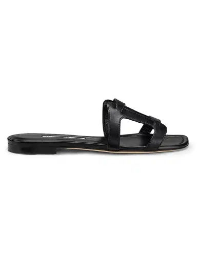 Manolo Blahnik Women's Grellanu Leather Flat Sandals - Black | Thumbnail 1 Manolo Blahnik Women's Grellanu Leather Flat Sandals - Black | Thumbnail 1