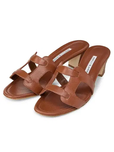 Manolo Blahnik Women's 50MM Cut-Out Leather Mules - Brown | Thumbnail 2 Manolo Blahnik Women's 50MM Cut-Out Leather Mules - Brown | Thumbnail 2