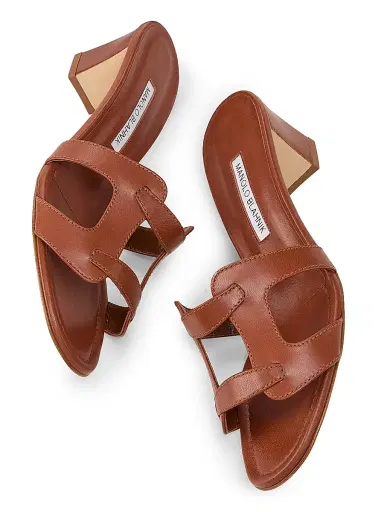 Manolo Blahnik Women's 50MM Cut-Out Leather Mules - Brown | Thumbnail 6 Manolo Blahnik Women's 50MM Cut-Out Leather Mules - Brown | Thumbnail 6