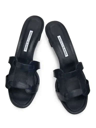 Manolo Blahnik Women's Grellanu 50MM Leather Block-Heel Sandals - Navy - Size 6 | Thumbnail 4 Manolo Blahnik Women's Grellanu 50MM Leather Block-Heel Sandals - Navy - Size 6 | Thumbnail 4