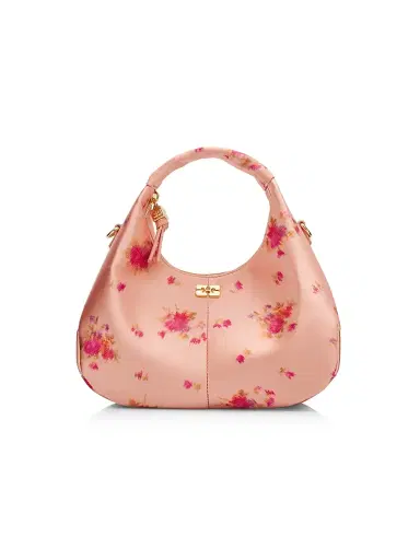 Ganni Women's Mini Floral Satin Hobo Bag - Lantana | Thumbnail 1 Ganni Women's Mini Floral Satin Hobo Bag - Lantana | Thumbnail 1