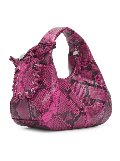 Ganni Women's Mini Snake-Embossed Hobo Bag - Raspberry Rose | Thumbnail 3 Ganni Women's Mini Snake-Embossed Hobo Bag - Raspberry Rose | Thumbnail 3