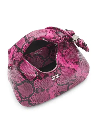 Ganni Women's Mini Snake-Embossed Hobo Bag - Raspberry Rose | Thumbnail 4 Ganni Women's Mini Snake-Embossed Hobo Bag - Raspberry Rose | Thumbnail 4