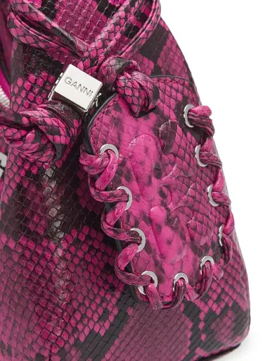 Ganni Women's Mini Snake-Embossed Hobo Bag - Raspberry Rose | Thumbnail 5 Ganni Women's Mini Snake-Embossed Hobo Bag - Raspberry Rose | Thumbnail 5
