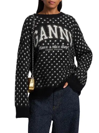 Ganni Women's Heavy Brushed Alpaca-Blend Oversized Sweater - Black | Thumbnail 3 Ganni Women's Heavy Brushed Alpaca-Blend Oversized Sweater - Black | Thumbnail 3