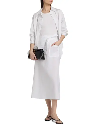 Toteme Women's Tie-Waist Cotton-Linen A-Line Midi-Skirt - White | Thumbnail 2 Toteme Women's Tie-Waist Cotton-Linen A-Line Midi-Skirt - White | Thumbnail 2