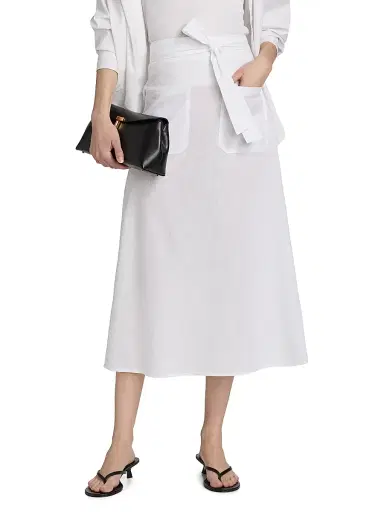 Toteme Women's Tie-Waist Cotton-Linen A-Line Midi-Skirt - White | Thumbnail 3 Toteme Women's Tie-Waist Cotton-Linen A-Line Midi-Skirt - White | Thumbnail 3