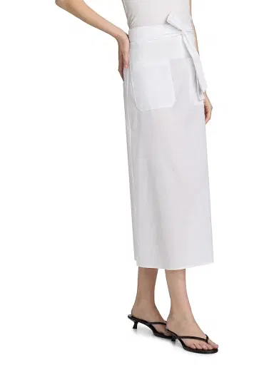 Toteme Women's Tie-Waist Cotton-Linen A-Line Midi-Skirt - White | Thumbnail 4 Toteme Women's Tie-Waist Cotton-Linen A-Line Midi-Skirt - White | Thumbnail 4