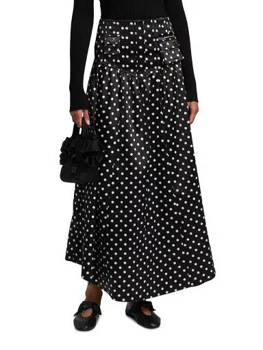 Ganni Women's Printed Double Satin Corset A-Line Maxi Skirt - Black | Thumbnail 3 Ganni Women's Printed Double Satin Corset A-Line Maxi Skirt - Black | Thumbnail 3