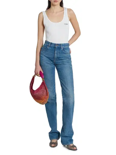 Chloé Women's Banana Logo Raffia Top Handle Bag - Multicolor Orange | Thumbnail 2 Chloé Women's Banana Logo Raffia Top Handle Bag - Multicolor Orange | Thumbnail 2