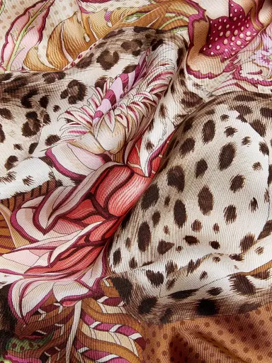 Ferragamo Women's Leopard- & Floral-Print Silk Scarf - Beige Camel | Thumbnail 3 Ferragamo Women's Leopard- & Floral-Print Silk Scarf - Beige Camel | Thumbnail 3