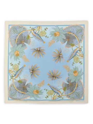 Ferragamo Women's Floral Silk Scarf - Light Denim | Thumbnail 1 Ferragamo Women's Floral Silk Scarf - Light Denim | Thumbnail 1