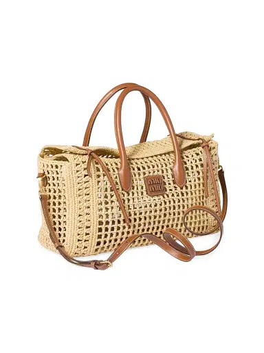 Miu Miu Women's Raffia Top Handle Bag - Beige Khaki | Thumbnail 2 Miu Miu Women's Raffia Top Handle Bag - Beige Khaki | Thumbnail 2