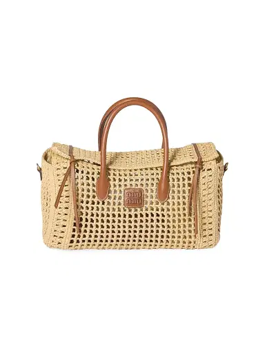 Miu Miu Women's Raffia Top Handle Bag - Beige Khaki | Thumbnail 1 Miu Miu Women's Raffia Top Handle Bag - Beige Khaki | Thumbnail 1