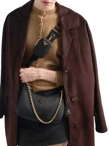 Prada Women's Re-Edition 2005 Nylon Shoulder Bag - Black Gold | Thumbnail 2 Prada Women's Re-Edition 2005 Nylon Shoulder Bag - Black Gold | Thumbnail 2
