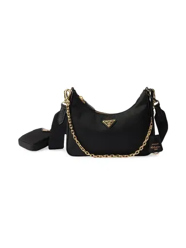 Prada Women's Re-Edition 2005 Nylon Shoulder Bag - Black Gold | Thumbnail 1 Prada Women's Re-Edition 2005 Nylon Shoulder Bag - Black Gold | Thumbnail 1