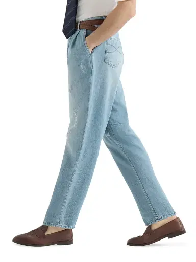 Brunello Cucinelli Men's Lightweight Denim Iconic Fit Five Pocket Jeans - Light Blue Denim | Thumbnail 3 Brunello Cucinelli Men's Lightweight Denim Iconic Fit Five Pocket Jeans - Light Blue Denim | Thumbnail 3
