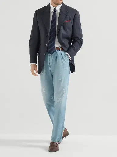 Brunello Cucinelli Men's Lightweight Denim Iconic Fit Five Pocket Jeans - Light Blue Denim | Thumbnail 6 Brunello Cucinelli Men's Lightweight Denim Iconic Fit Five Pocket Jeans - Light Blue Denim | Thumbnail 6