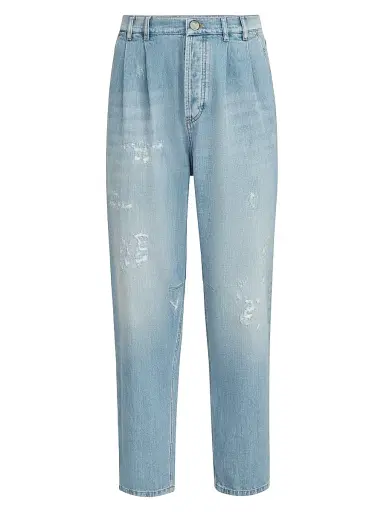Brunello Cucinelli Men's Lightweight Denim Iconic Fit Five Pocket Jeans - Light Blue Denim | Thumbnail 1 Brunello Cucinelli Men's Lightweight Denim Iconic Fit Five Pocket Jeans - Light Blue Denim | Thumbnail 1