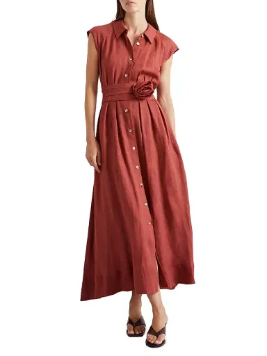 Marella Women's Pure Linen Shirt Dress - Brick Red | Thumbnail 2 Marella Women's Pure Linen Shirt Dress - Brick Red | Thumbnail 2