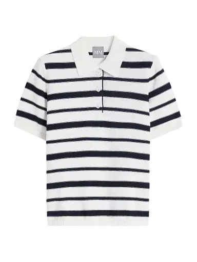 MM Max Mara Women's Striped Cotton Polo Shirt - Optical White | Thumbnail 1 MM Max Mara Women's Striped Cotton Polo Shirt - Optical White | Thumbnail 1