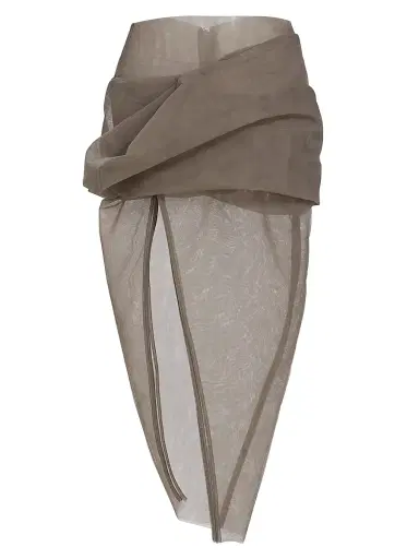 Rick Owens Women's Draped Sheer Midi-Skirt - Dust | Thumbnail 1 Rick Owens Women's Draped Sheer Midi-Skirt - Dust | Thumbnail 1