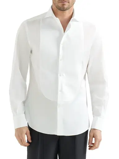 Brunello Cucinelli Men's Sea Island Cotton Twill Basic Fit Shirt - White | Thumbnail 2 Brunello Cucinelli Men's Sea Island Cotton Twill Basic Fit Shirt - White | Thumbnail 2