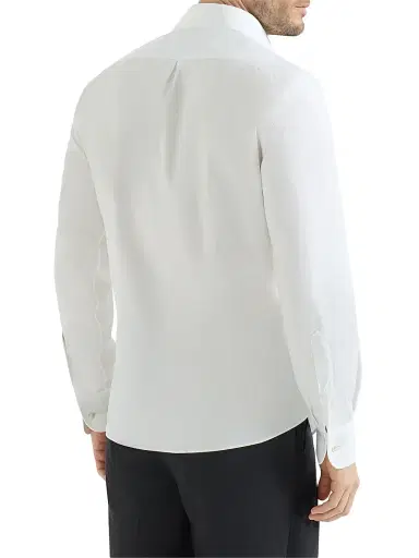 Brunello Cucinelli Men's Sea Island Cotton Twill Basic Fit Shirt - White | Thumbnail 3 Brunello Cucinelli Men's Sea Island Cotton Twill Basic Fit Shirt - White | Thumbnail 3