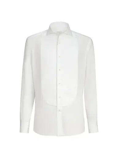 Brunello Cucinelli Men's Sea Island Cotton Twill Basic Fit Shirt - White | Thumbnail 1 Brunello Cucinelli Men's Sea Island Cotton Twill Basic Fit Shirt - White | Thumbnail 1