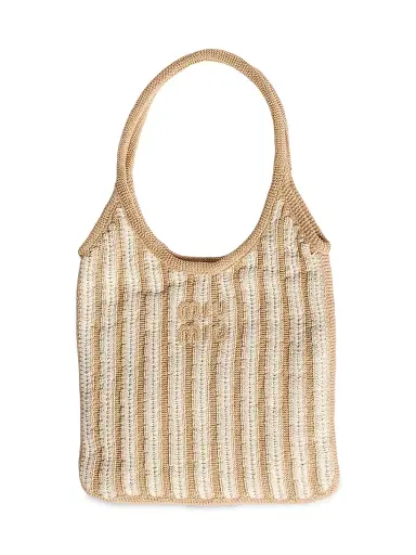 Miu Miu Women's Ivy Crochet Tote Bag - Beige Khaki | Thumbnail 1 Miu Miu Women's Ivy Crochet Tote Bag - Beige Khaki | Thumbnail 1