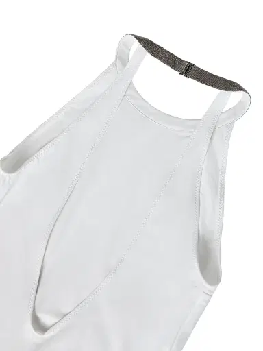 Brunello Cucinelli Women's Techno Jersey Bathing Suit with Precious Collar - White | Thumbnail 5 Brunello Cucinelli Women's Techno Jersey Bathing Suit with Precious Collar - White | Thumbnail 5