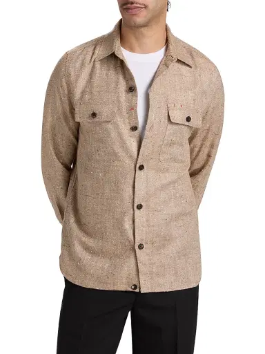 Isaia Men's Herringbone Donegal Overshirt - Medium Beige - Size XXL | Thumbnail 3 Isaia Men's Herringbone Donegal Overshirt - Medium Beige - Size XXL | Thumbnail 3