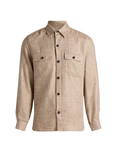 Isaia Men's Herringbone Donegal Overshirt - Medium Beige - Size XXL | Thumbnail 1 Isaia Men's Herringbone Donegal Overshirt - Medium Beige - Size XXL | Thumbnail 1