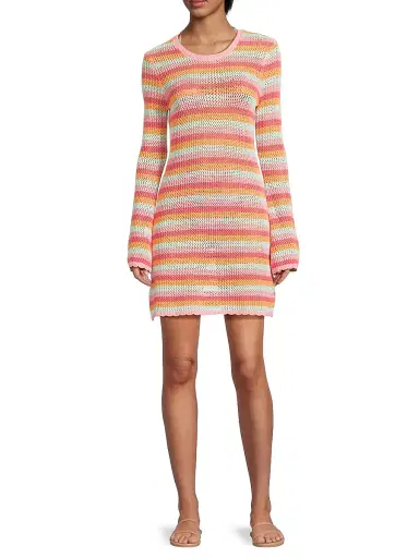 BEACH RIOT Women's Libbi Striped Cotton-Blend Mini-Sweaterdress - Guava Jelly Crochet - Size Large | Thumbnail 2 BEACH RIOT Women's Libbi Striped Cotton-Blend Mini-Sweaterdress - Guava Jelly Crochet - Size Large | Thumbnail 2