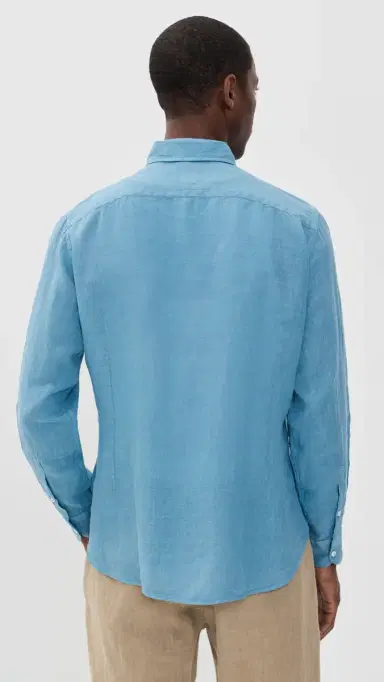 Fedeli Nick Linen Button Down Shirt Denim Blue | Thumbnail 3 Fedeli Nick Linen Button Down Shirt Denim Blue | Thumbnail 3