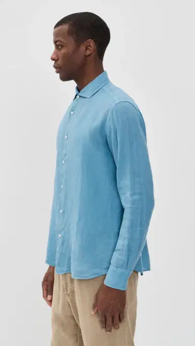 Fedeli Nick Linen Button Down Shirt Denim Blue | Thumbnail 4 Fedeli Nick Linen Button Down Shirt Denim Blue | Thumbnail 4