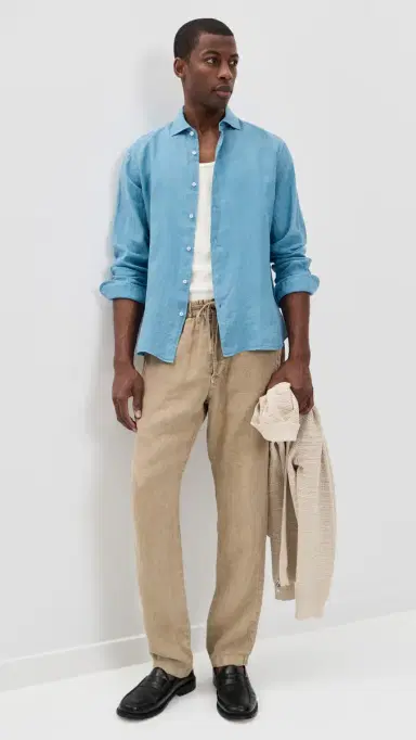 Fedeli Nick Linen Button Down Shirt Denim Blue | Thumbnail 5 Fedeli Nick Linen Button Down Shirt Denim Blue | Thumbnail 5